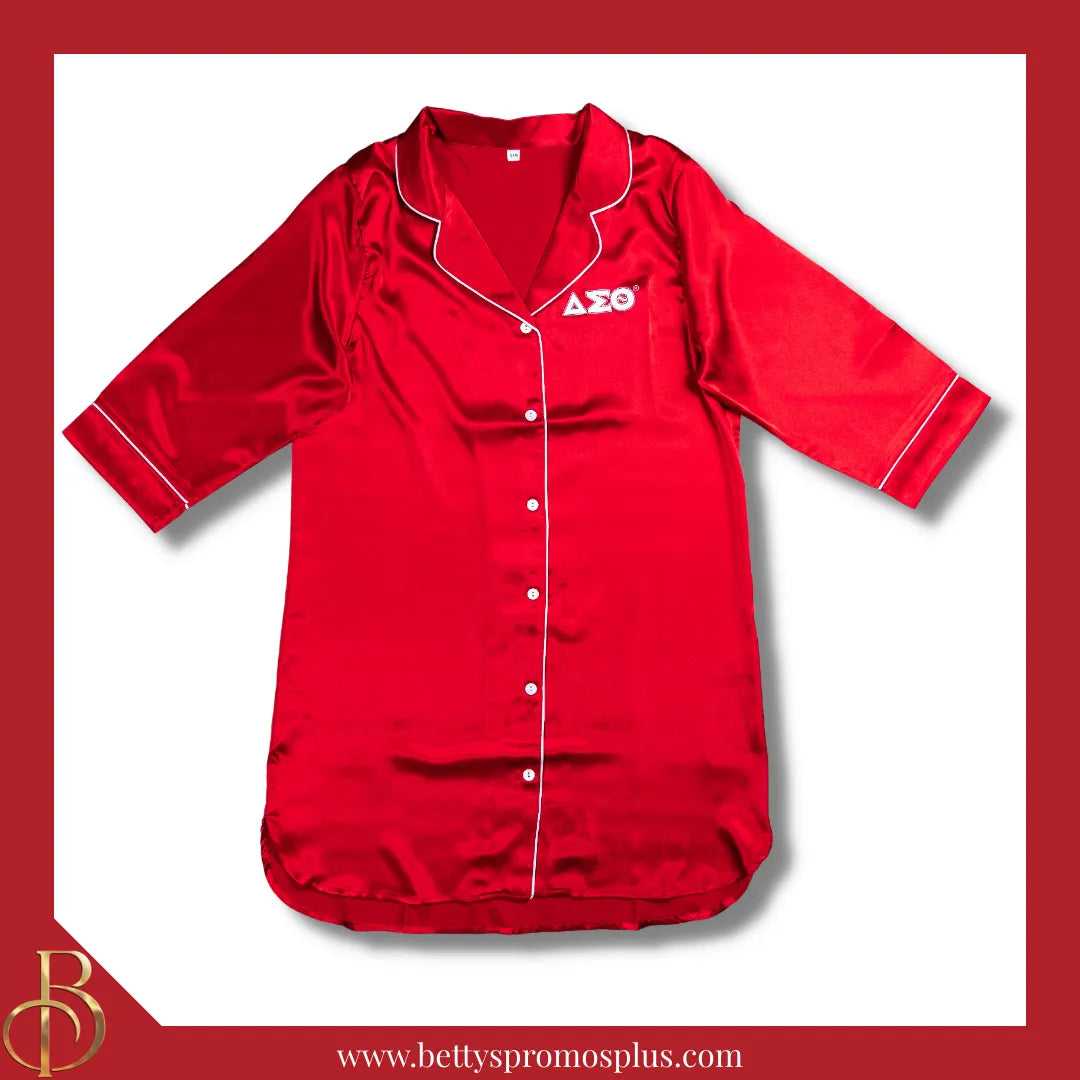Delta Sigma Theta ΔΣΘ Nightshirt Pajama Night Shirt Gown-Screen Printed-Red-S/M-Delta Sigma Theta Paraphernalia-Delta Sigma Theta Pajamas-Betty's Promos Plus
