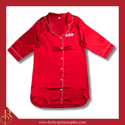 Delta Sigma Theta ΔΣΘ Nightshirt Pajama Night Shirt Gown-Screen Printed-Red-S/M-Delta Sigma Theta Paraphernalia-Delta Sigma Theta Pajamas-Betty's Promos Plus