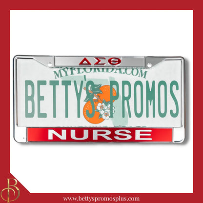 Delta Sigma Theta ΔΣΘ Nurse Chrome Laser Engraved Mirrored Acrylic Auto Tag License Plate Frame-Delta Sigma Theta Paraphernalia-Delta Sigma Theta Auto Tag Frame-Betty's Promos Plus
