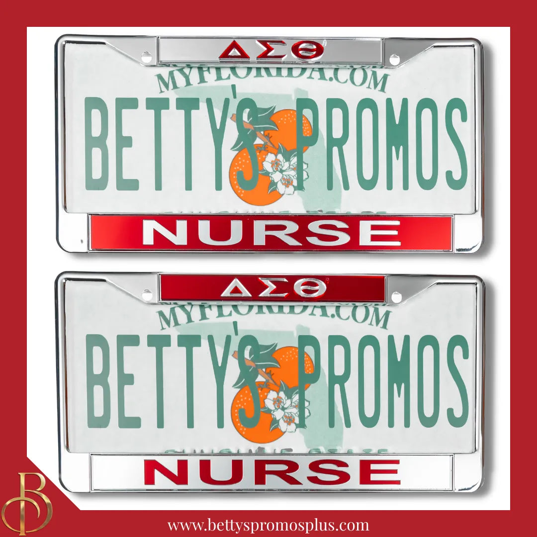 Delta Sigma Theta ΔΣΘ Nurse Chrome Laser Engraved Mirrored Acrylic Auto Tag License Plate Frame-Delta Sigma Theta Paraphernalia-Delta Sigma Theta Auto Tag Frame-Betty's Promos Plus