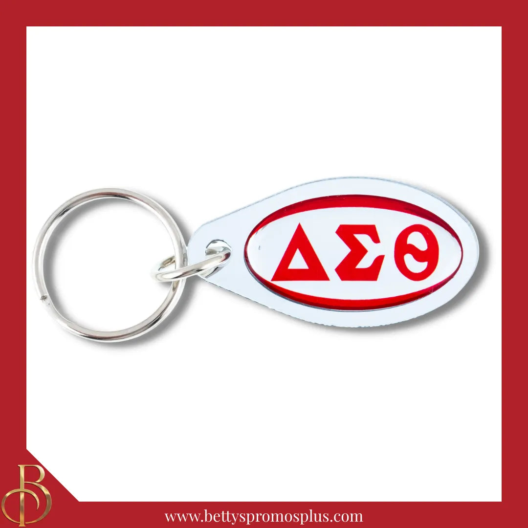 Delta Sigma Theta ΔΣΘ Oval Acrylic Keychain-Silver-Delta Sigma Theta Paraphernalia-Delta Sigma Theta Keychain-Betty's Promos Plus