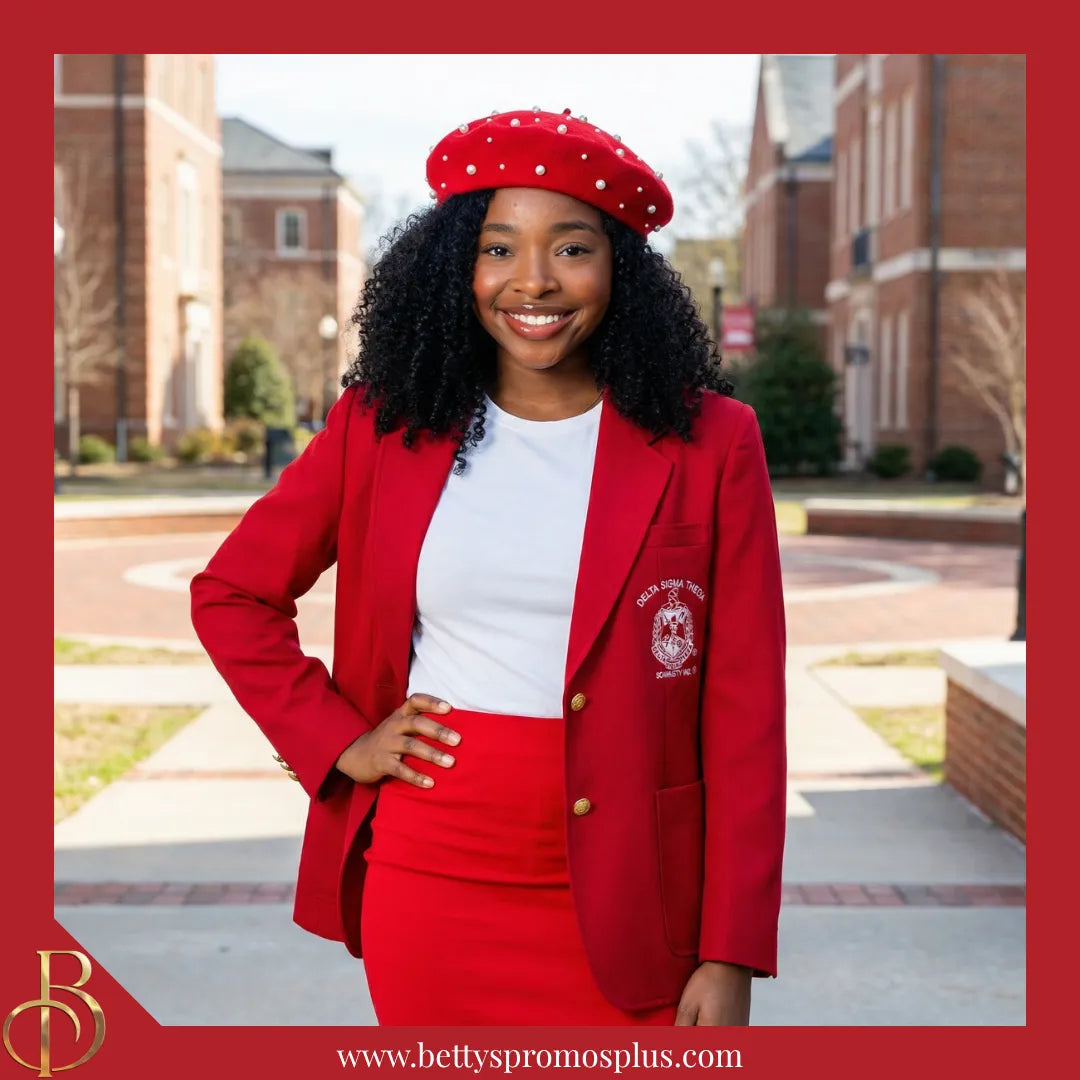 Delta Sigma Theta ΔΣΘ Pearl Beret Wool Tam-Delta Sigma Theta Paraphernalia-Delta Sigma Theta Hats-Betty's Promos Plus