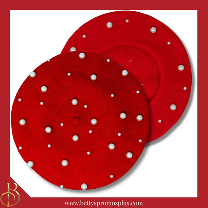 Delta Sigma Theta ΔΣΘ Pearl Beret Wool Tam-Red-Delta Sigma Theta Paraphernalia-Delta Sigma Theta Hats-Betty's Promos Plus