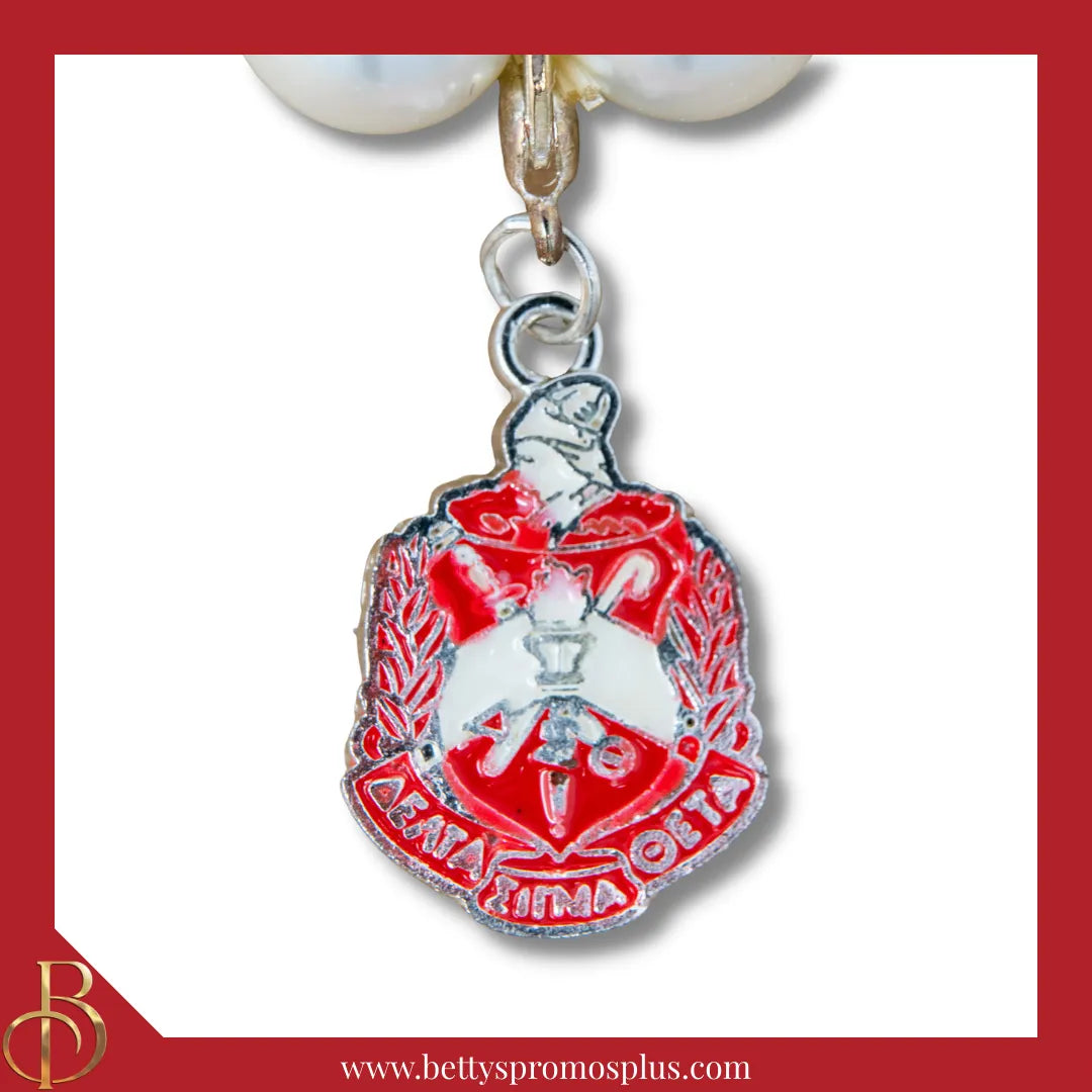 Delta Sigma Theta ΔΣΘ Pearl Bracelet with Shield Charm-Delta Sigma Theta Paraphernalia-Delta Sigma Theta Bracelet-Betty's Promos Plus
