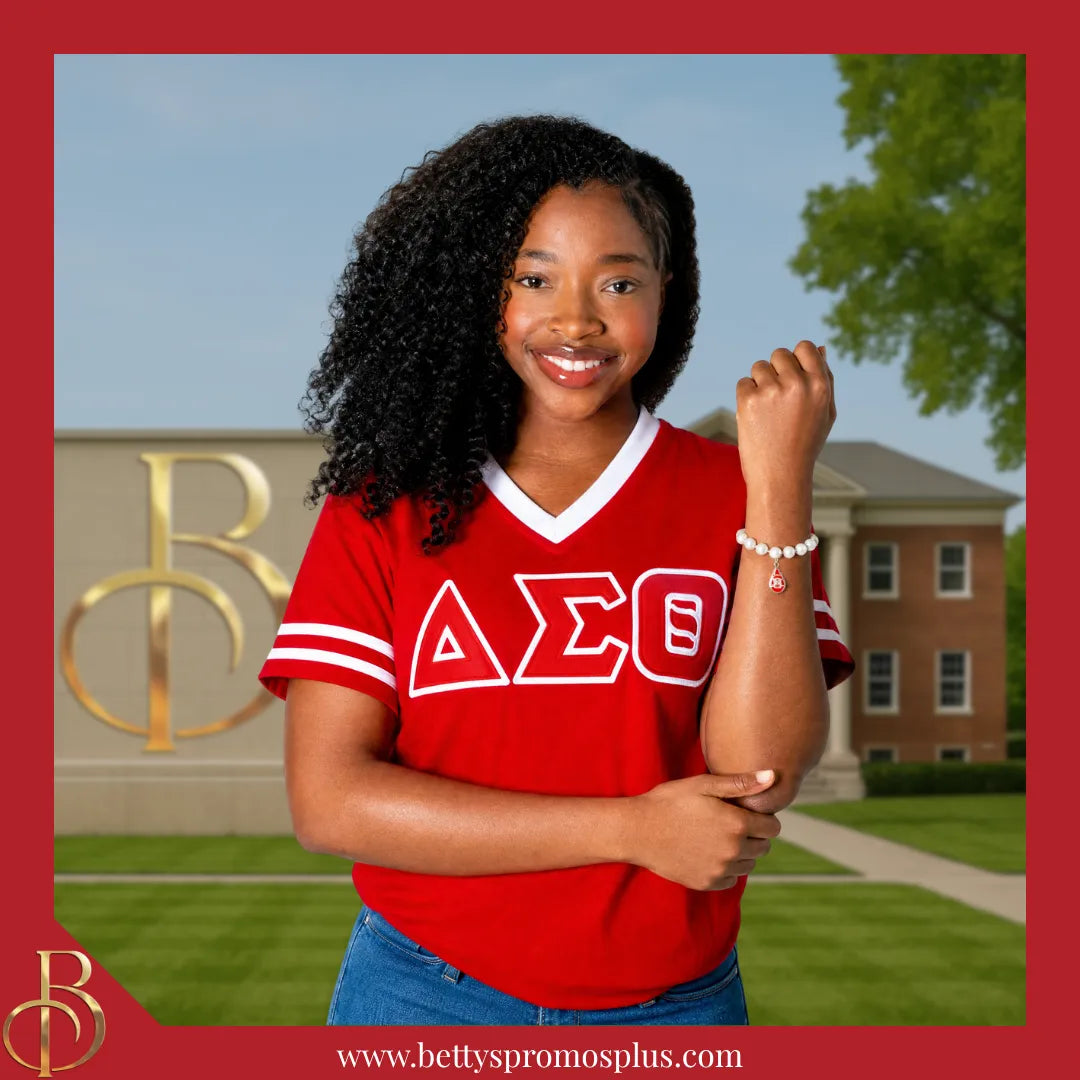 Delta Sigma Theta ΔΣΘ Pearl Bracelet with Shield Charm-Delta Sigma Theta Paraphernalia-Delta Sigma Theta Bracelet-Betty's Promos Plus