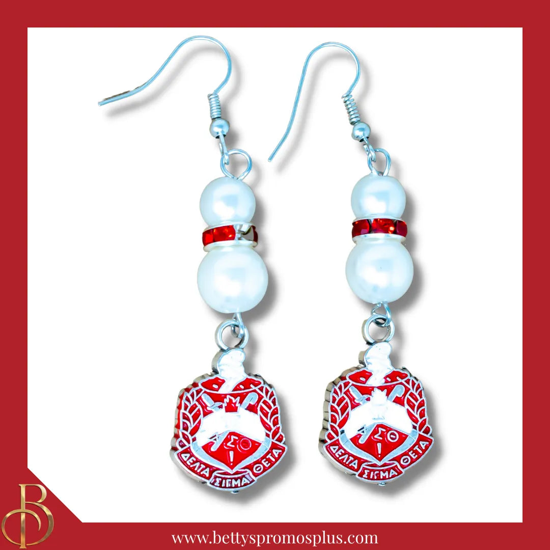 Delta Sigma Theta ΔΣΘ Pearl Earrings with Shield Charm