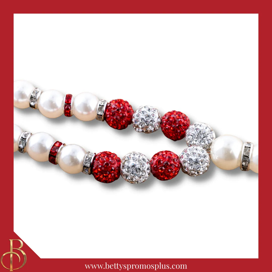 Delta Sigma Theta ΔΣΘ Pearl Lanyard with Rhinestone Spacers-Delta Sigma Theta Paraphernalia-Delta Sigma Theta Lanyards-Betty's Promos Plus