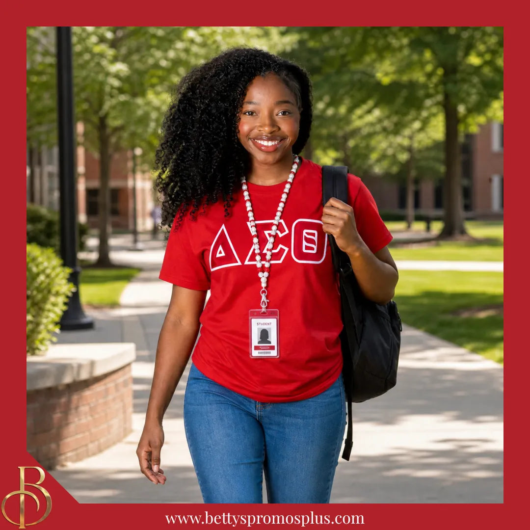 Delta Sigma Theta ΔΣΘ Pearl Lanyard with Rhinestone Spacers-Delta Sigma Theta Paraphernalia-Delta Sigma Theta Lanyards-Betty's Promos Plus