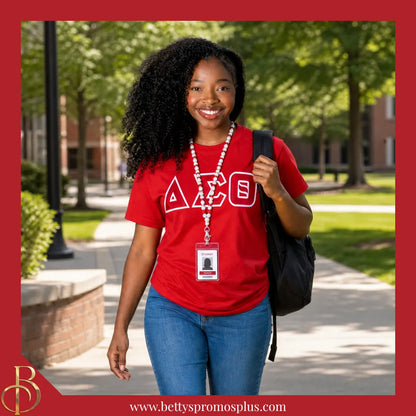 Delta Sigma Theta ΔΣΘ Pearl Lanyard with Rhinestone Spacers-Delta Sigma Theta Paraphernalia-Delta Sigma Theta Lanyards-Betty's Promos Plus