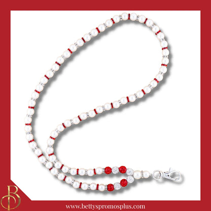 Delta Sigma Theta ΔΣΘ Pearl Lanyard with Rhinestone Spacers-White-Lanyard-Delta Sigma Theta Paraphernalia-Delta Sigma Theta Lanyards-Betty's Promos Plus