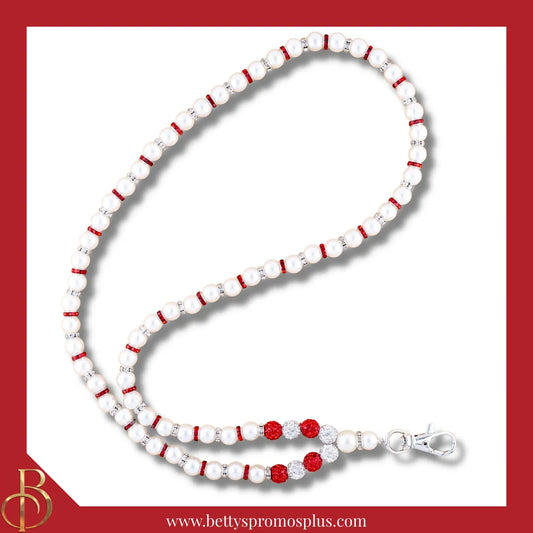 Delta Sigma Theta ΔΣΘ Pearl Lanyard with Rhinestone Spacers-White-Lanyard-Delta Sigma Theta Paraphernalia-Delta Sigma Theta Lanyards-Betty's Promos Plus