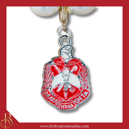 Delta Sigma Theta ΔΣΘ Pearl Necklace with Shield Charm-Delta Sigma Theta Paraphernalia-Delta Sigma Theta Necklace-Betty's Promos Plus