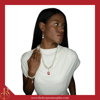 Delta Sigma Theta ΔΣΘ Pearl Necklace with Shield Charm-Delta Sigma Theta Paraphernalia-Delta Sigma Theta Necklace-Betty's Promos Plus