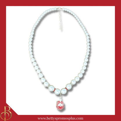 Delta Sigma Theta ΔΣΘ Pearl Necklace with Shield Charm-White-Delta Sigma Theta Paraphernalia-Delta Sigma Theta Necklace-Betty's Promos Plus