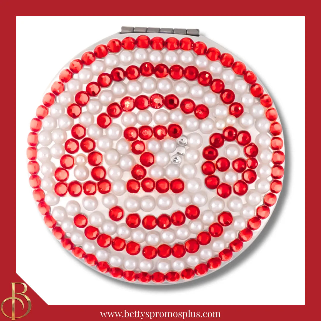 Delta Sigma Theta ΔΣΘ Pearl & Rhinestone Bling Compact Mirror-Delta Sigma Theta Paraphernalia-Delta Sigma Theta Compact Mirror-Betty's Promos Plus