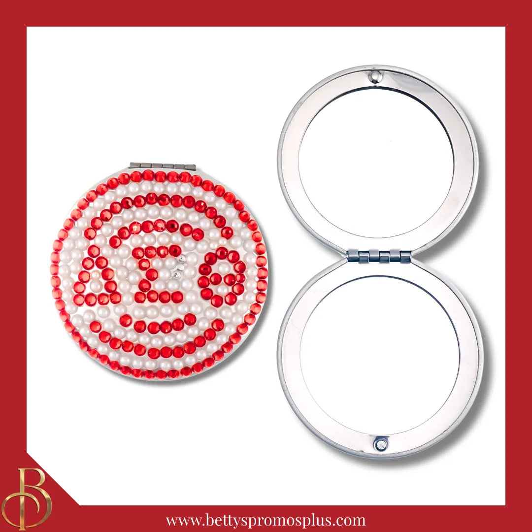 Delta Sigma Theta ΔΣΘ Pearl & Rhinestone Bling Compact Mirror-Red-Delta Sigma Theta Paraphernalia-Delta Sigma Theta Compact Mirror-Betty's Promos Plus