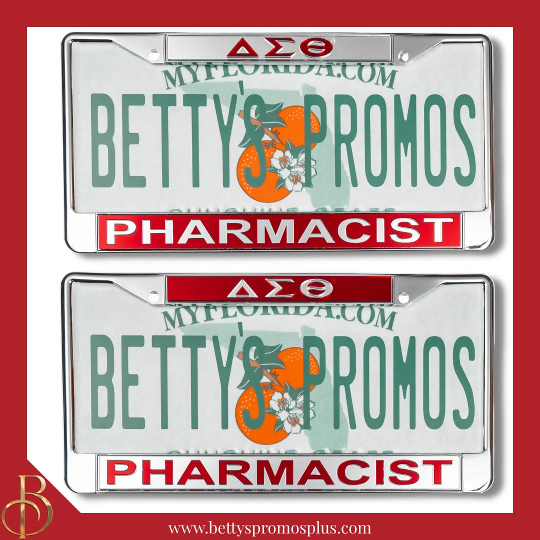 Delta Sigma Theta ΔΣΘ Pharmacist Chrome Laser Engraved Mirrored Acrylic Auto Tag License Plate Frame-Delta Sigma Theta Paraphernalia-Delta Sigma Theta Auto Tag Frame-Betty's Promos Plus