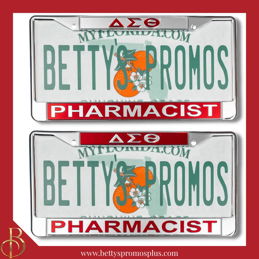 Delta Sigma Theta ΔΣΘ Pharmacist Chrome Laser Engraved Mirrored Acrylic Auto Tag License Plate Frame-Delta Sigma Theta Paraphernalia-Delta Sigma Theta Auto Tag Frame-Betty's Promos Plus