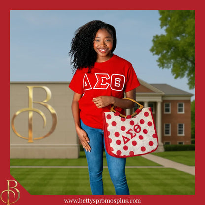 Delta Sigma Theta ΔΣΘ Polka Dot Sorority Jute Bag-Delta Sigma Theta Paraphernalia-Delta Sigma Theta Purses-Betty's Promos Plus