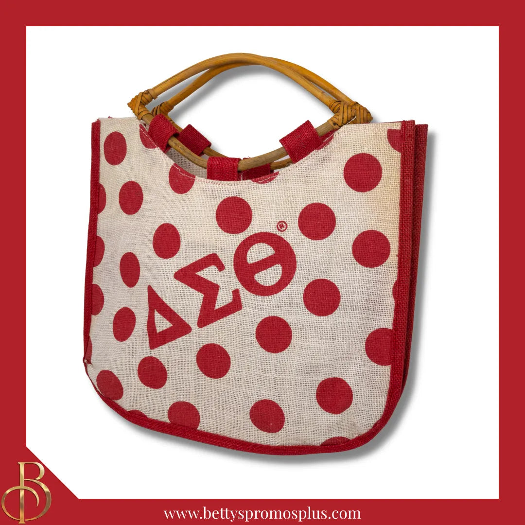 Delta Sigma Theta ΔΣΘ Polka Dot Sorority Jute Bag-Delta Sigma Theta Paraphernalia-Delta Sigma Theta Purses-Betty's Promos Plus