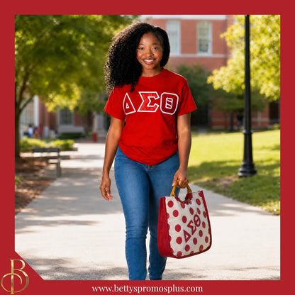 Delta Sigma Theta ΔΣΘ Polka Dot Sorority Jute Bag-Delta Sigma Theta Paraphernalia-Delta Sigma Theta Purses-Betty's Promos Plus