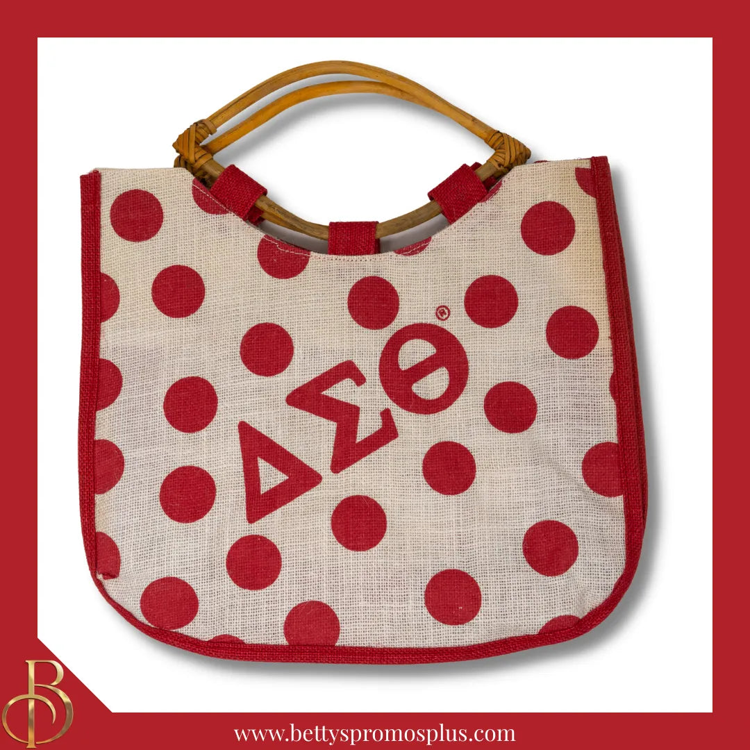 Delta Sigma Theta ΔΣΘ Polka Dot Sorority Jute Bag-Delta Sigma Theta Paraphernalia-Delta Sigma Theta Purses-Betty's Promos Plus