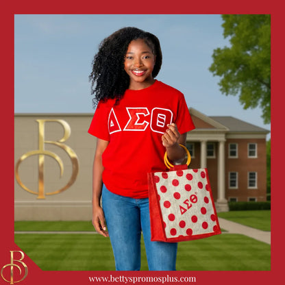 Delta Sigma Theta ΔΣΘ Polka Dots Mini Jute Bag-Delta Sigma Theta Paraphernalia-Delta Sigma Theta Purses-Betty's Promos Plus