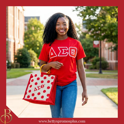 Delta Sigma Theta ΔΣΘ Polka Dots Mini Jute Bag-Delta Sigma Theta Paraphernalia-Delta Sigma Theta Purses-Betty's Promos Plus