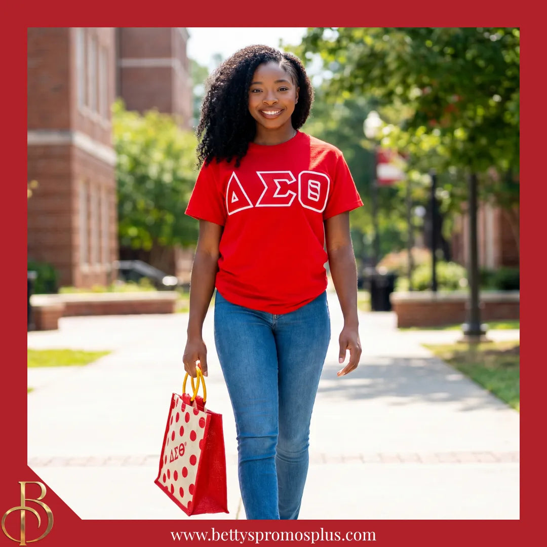 Delta Sigma Theta ΔΣΘ Polka Dots Mini Jute Bag-Delta Sigma Theta Paraphernalia-Delta Sigma Theta Purses-Betty's Promos Plus
