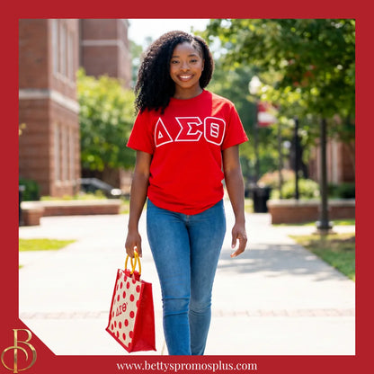 Delta Sigma Theta ΔΣΘ Polka Dots Mini Jute Bag-Delta Sigma Theta Paraphernalia-Delta Sigma Theta Purses-Betty's Promos Plus