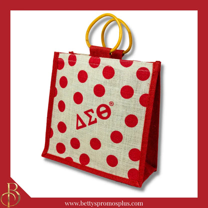 Delta Sigma Theta ΔΣΘ Polka Dots Mini Jute Bag-Delta Sigma Theta Paraphernalia-Delta Sigma Theta Purses-Betty's Promos Plus