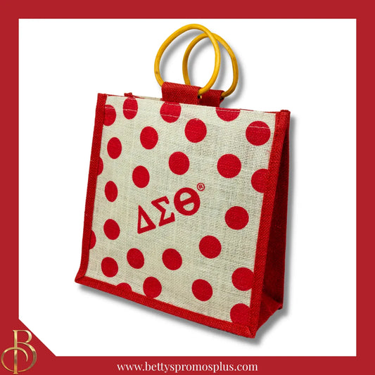 Delta Sigma Theta ΔΣΘ Polka Dots Mini Jute Bag-Delta Sigma Theta Paraphernalia-Delta Sigma Theta Purses-Betty's Promos Plus
