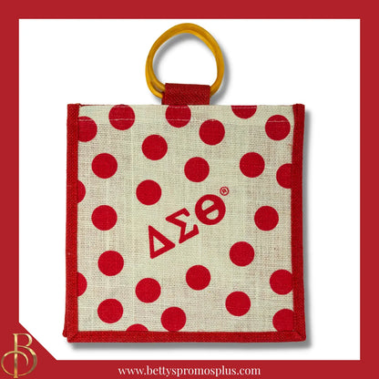 Delta Sigma Theta ΔΣΘ Polka Dots Mini Jute Bag-Red-Delta Sigma Theta Paraphernalia-Delta Sigma Theta Purses-Betty's Promos Plus