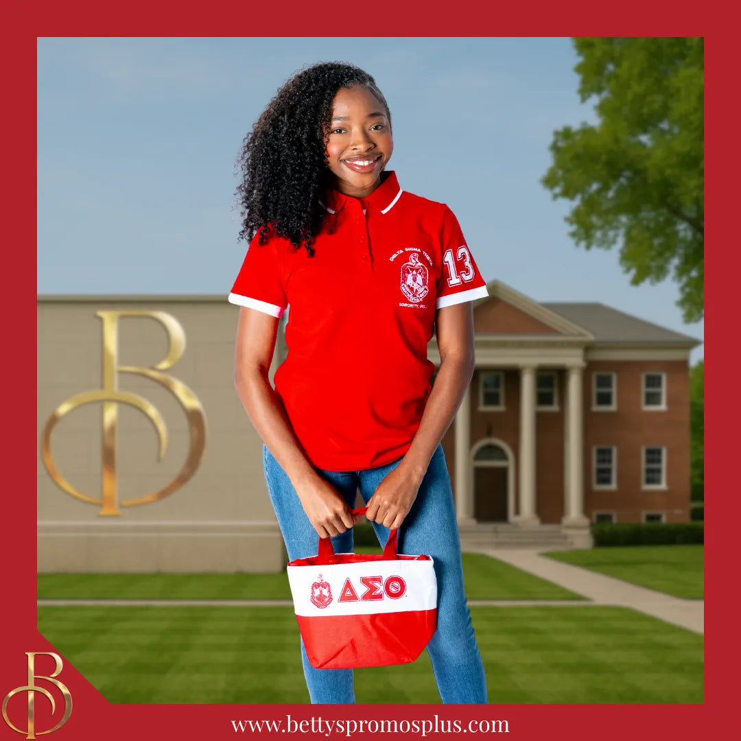 Delta Sigma Theta ΔΣΘ Polo Shirt Embroidered with Shield and 13 Sleeve-Delta Sigma Theta Paraphernalia-Delta Sigma Theta Polo Shirt-Betty's Promos Plus