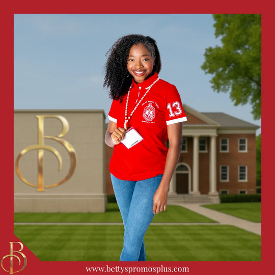Delta Sigma Theta ΔΣΘ Polo Shirt Embroidered with Shield and 13 Sleeve-Delta Sigma Theta Paraphernalia-Delta Sigma Theta Polo Shirt-Betty's Promos Plus