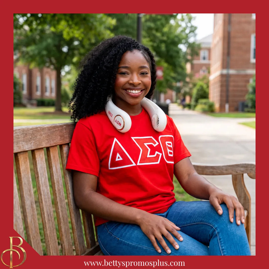 Delta Sigma Theta ΔΣΘ Portable Bladeless Rechargeable Hands-Free Neck Fan-Delta Sigma Theta Paraphernalia-Delta Sigma Theta Fan-Betty's Promos Plus