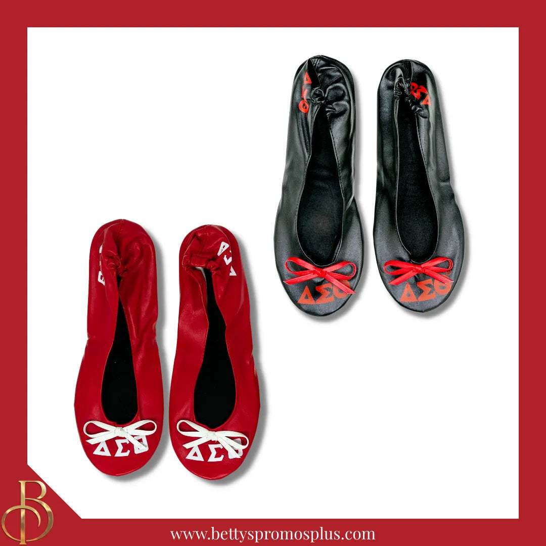 Delta Sigma Theta ΔΣΘ Printed Foldable Ballet Flats with Carrying Case-Delta Sigma Theta Paraphernalia-Delta Sigma Theta Ballet Flats-Betty's Promos Plus