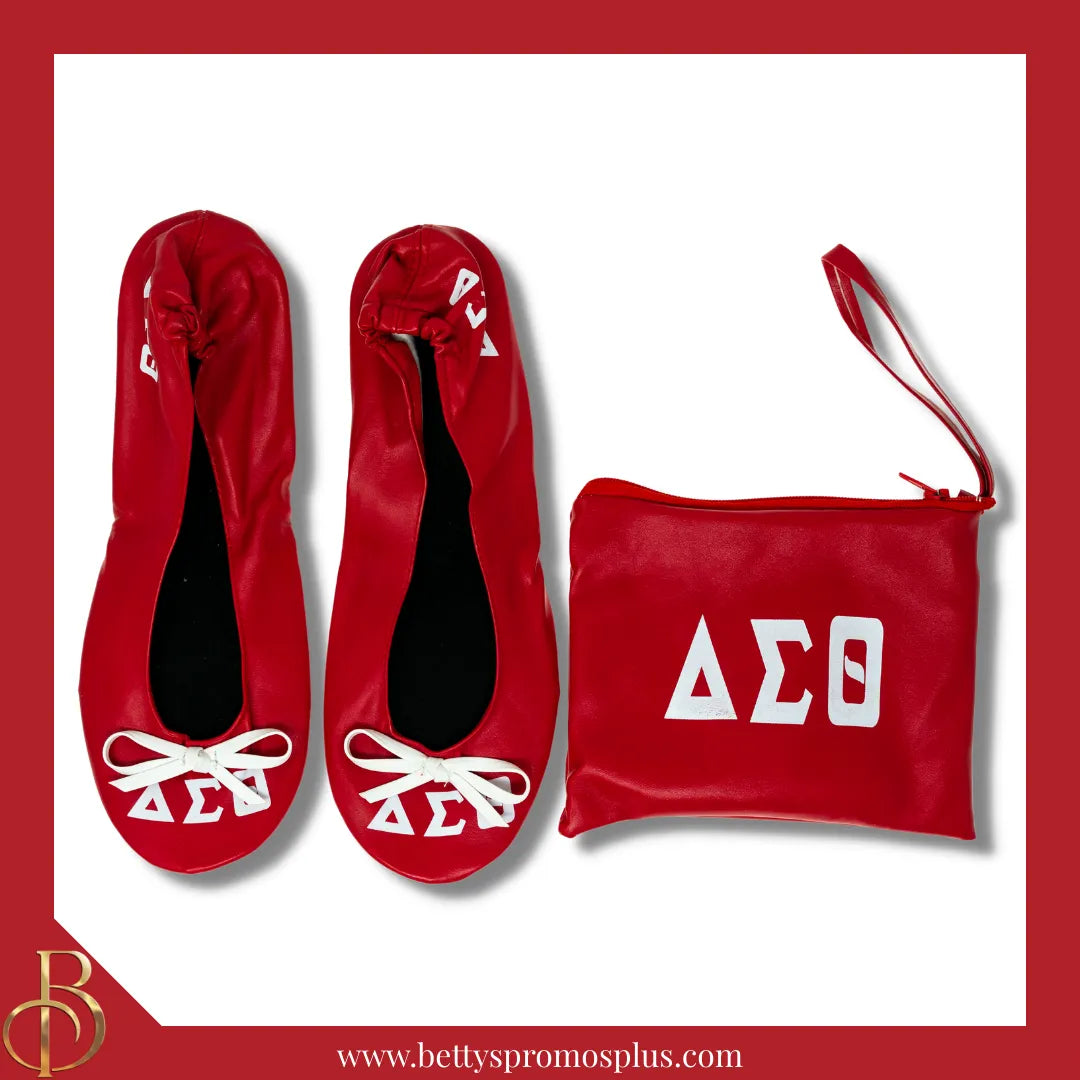 Delta Sigma Theta ΔΣΘ Printed Foldable Ballet Flats with Carrying Case-Red-X-Small US 5.5-Delta Sigma Theta Paraphernalia-Delta Sigma Theta Ballet Flats-Betty's Promos Plus