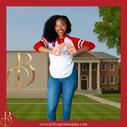 Delta Sigma Theta ΔΣΘ Raglan Sleeve Screen Printed T-Shirt-Delta Sigma Theta Paraphernalia-Delta Sigma Theta T-Shirts-Betty's Promos Plus