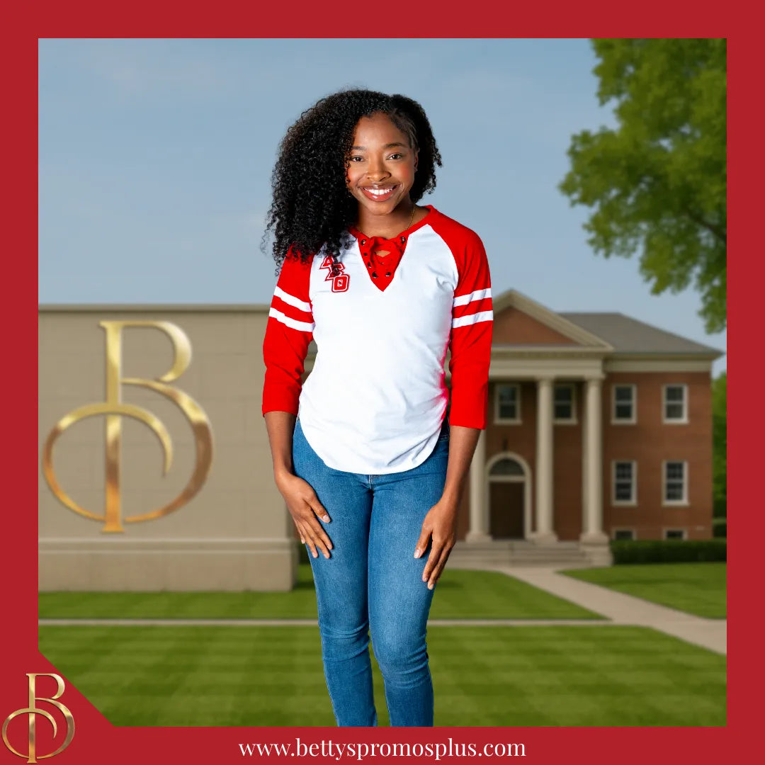 Delta Sigma Theta ΔΣΘ Raglan Sleeve Screen Printed T-Shirt-Delta Sigma Theta Paraphernalia-Delta Sigma Theta T-Shirts-Betty's Promos Plus