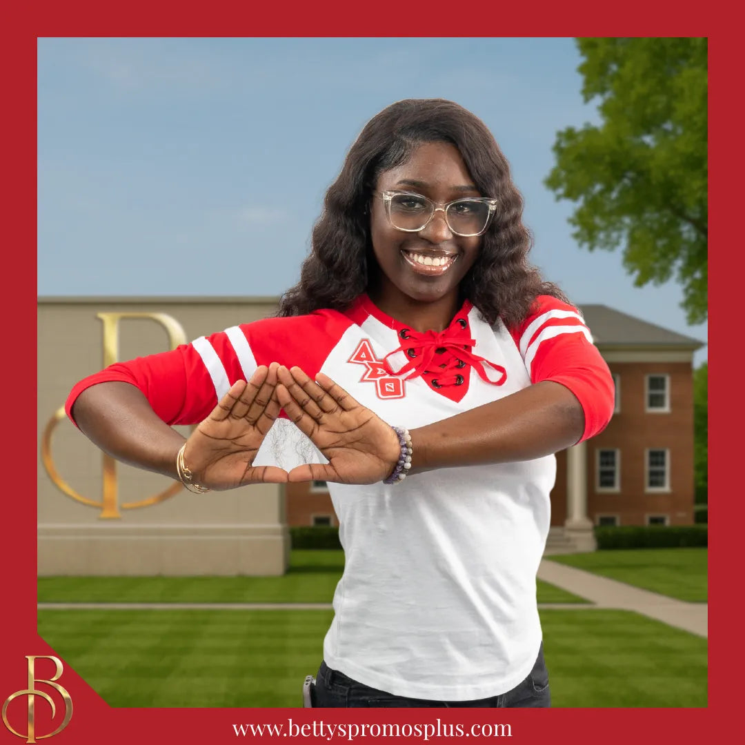 Delta Sigma Theta ΔΣΘ Raglan Sleeve Screen Printed T-Shirt-Delta Sigma Theta Paraphernalia-Delta Sigma Theta T-Shirts-Betty's Promos Plus