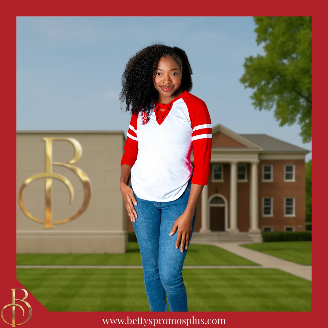 Delta Sigma Theta ΔΣΘ Raglan Sleeve Screen Printed T-Shirt-Delta Sigma Theta Paraphernalia-Delta Sigma Theta T-Shirts-Betty's Promos Plus