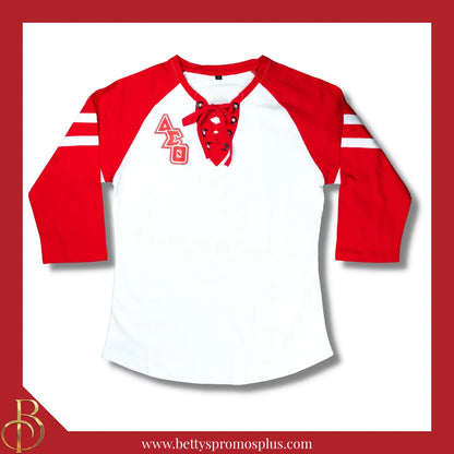 Delta Sigma Theta ΔΣΘ Raglan Sleeve Screen Printed T-Shirt-Small-White-Delta Sigma Theta Paraphernalia-Delta Sigma Theta T-Shirts-Betty's Promos Plus