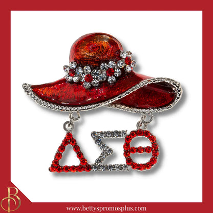 Delta Sigma Theta ΔΣΘ Red Hat with White & Red Multi String Pearl Necklace and Matching Earrings Set, Delta Necklace-Hat Pin Only-Delta Sigma Theta Paraphernalia-Delta Sigma Theta Necklace-Betty's Promos Plus