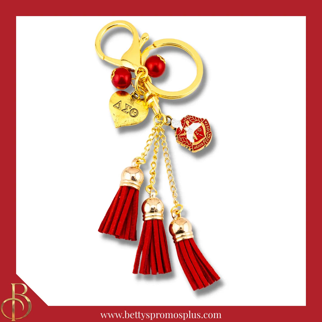 Delta Sigma Theta ΔΣΘ Red Tassel Keychain with ΔΣΘ Shield Charm-Delta Sigma Theta Paraphernalia-Delta Sigma Theta Keychain-Betty's Promos Plus