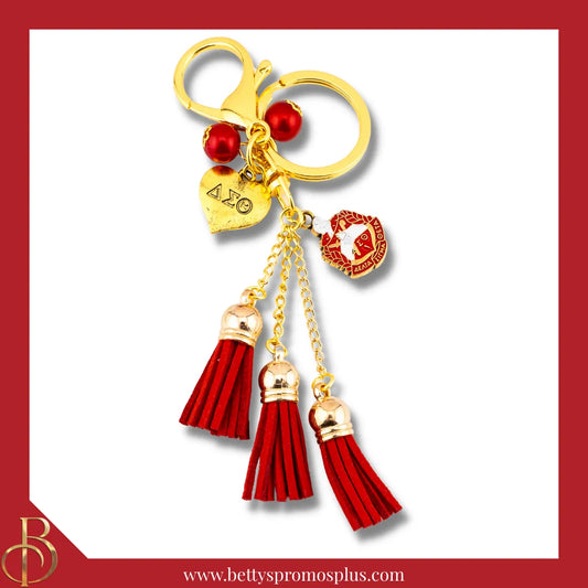 Delta Sigma Theta ΔΣΘ Red Tassel Keychain with ΔΣΘ Shield Charm-Red-Delta Sigma Theta Paraphernalia-Delta Sigma Theta Keychain-Betty's Promos Plus