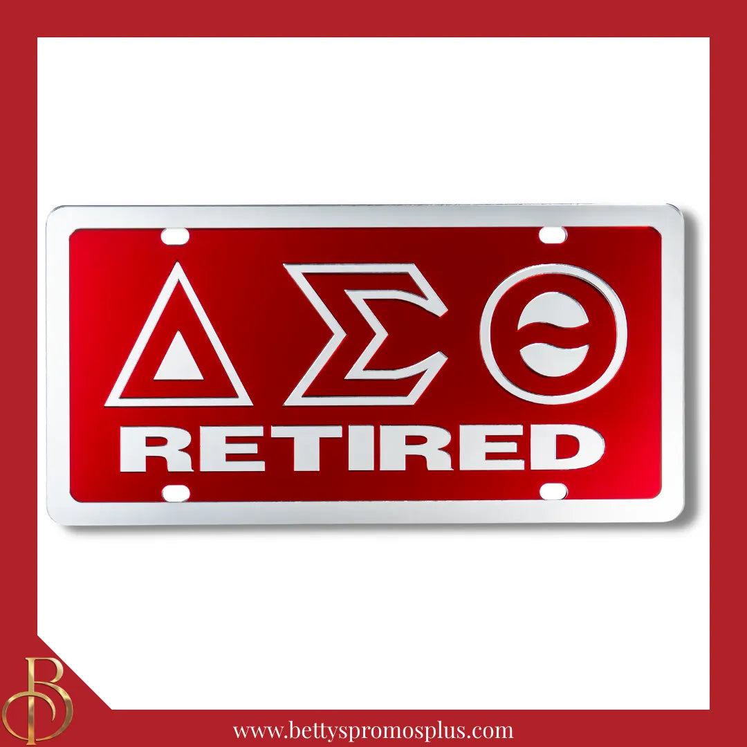 Delta Sigma Theta ΔΣΘ Retired Laser Engraved Mirrored Acrylic Auto Tag License Plate-Delta Sigma Theta Paraphernalia-Delta Sigma Theta Auto Tag-Betty's Promos Plus