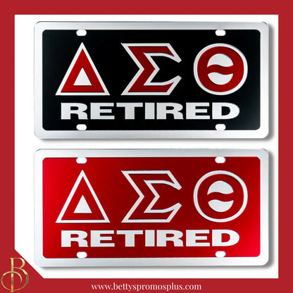 Delta Sigma Theta ΔΣΘ Retired Laser Engraved Mirrored Acrylic Auto Tag License Plate-Delta Sigma Theta Paraphernalia-Delta Sigma Theta Auto Tag-Betty's Promos Plus