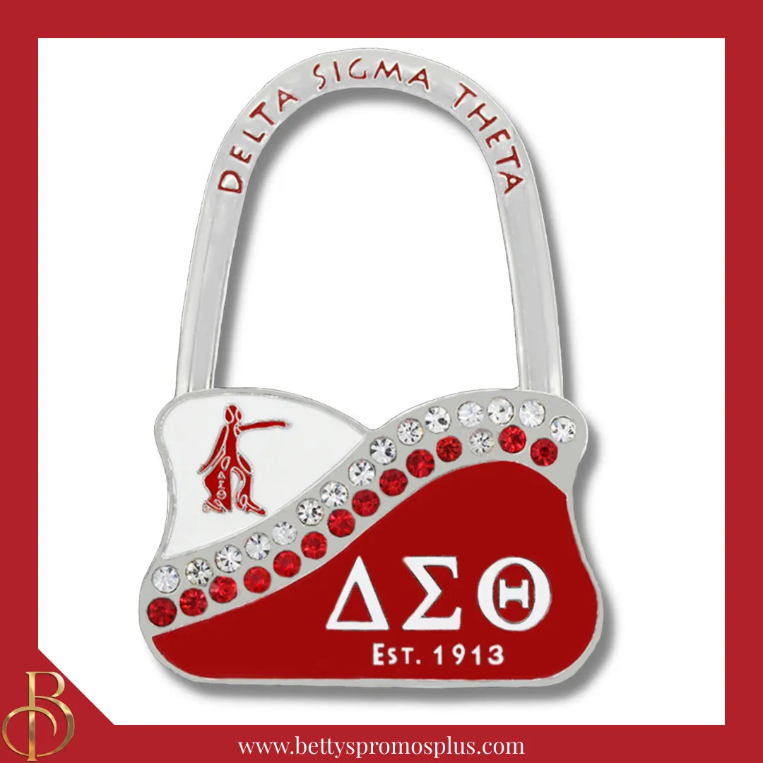 Delta Sigma Theta ΔΣΘ Rhinestone Folding Purse Holder-Red-Delta Sigma Theta Paraphernalia-Delta Sigma Theta Purse Hanger-Betty's Promos Plus