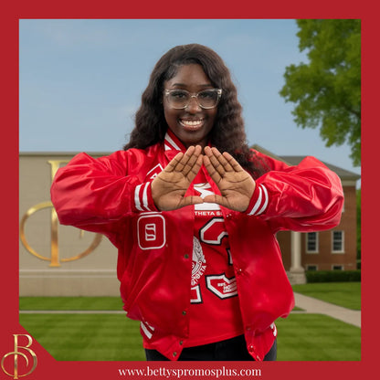 Delta Sigma Theta ΔΣΘ Satin Bomber Jacket-Delta Sigma Theta Paraphernalia-Delta Sigma Theta Jackets-Betty's Promos Plus